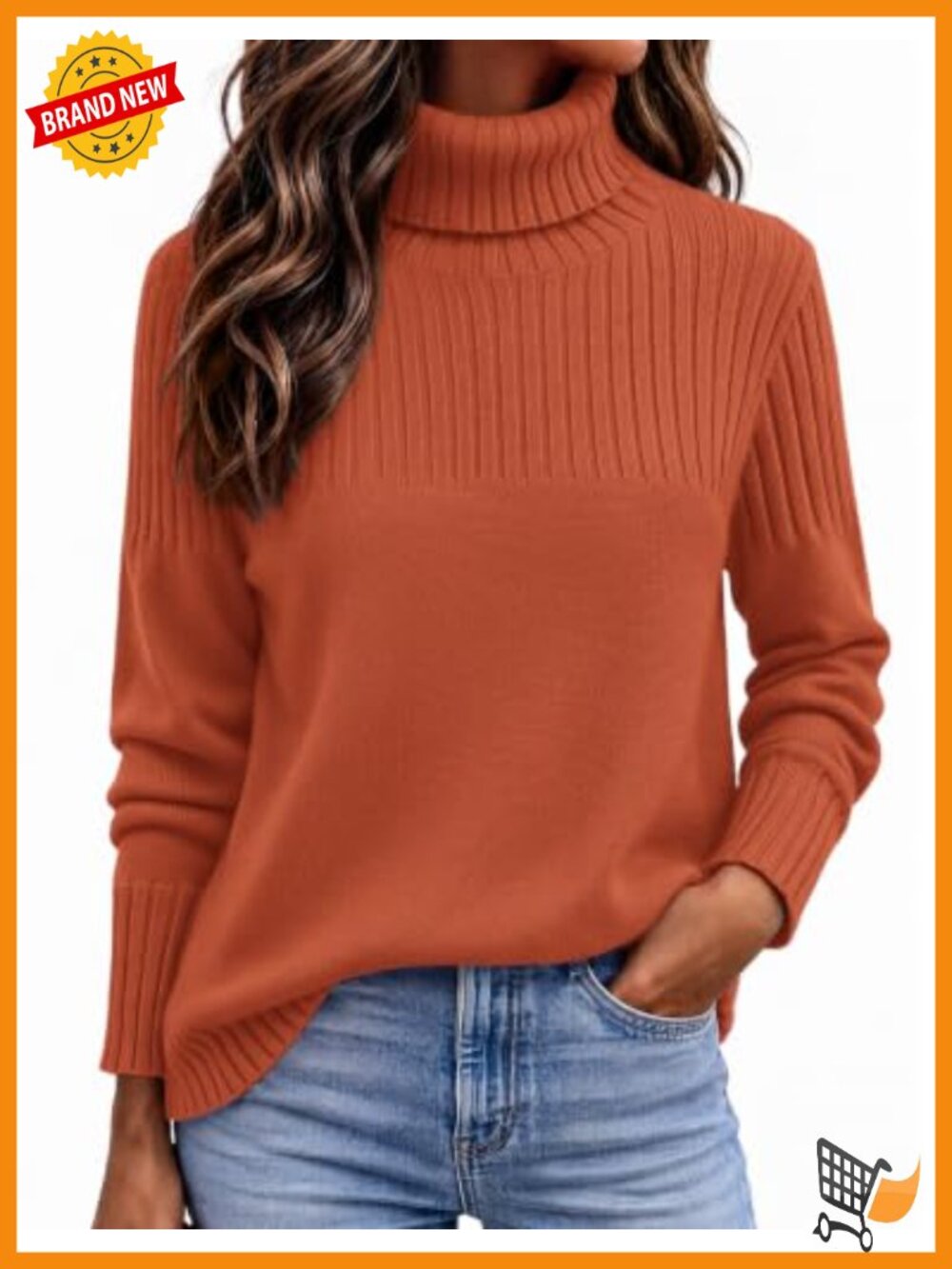 Turtleneck Sweater Ribbed Knit Pullover Long Sleeve Fall Winter Casual Top
